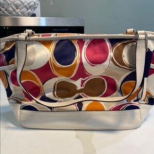 Coach Cream and Pink Shoulder Bag with Playful Geometric Print